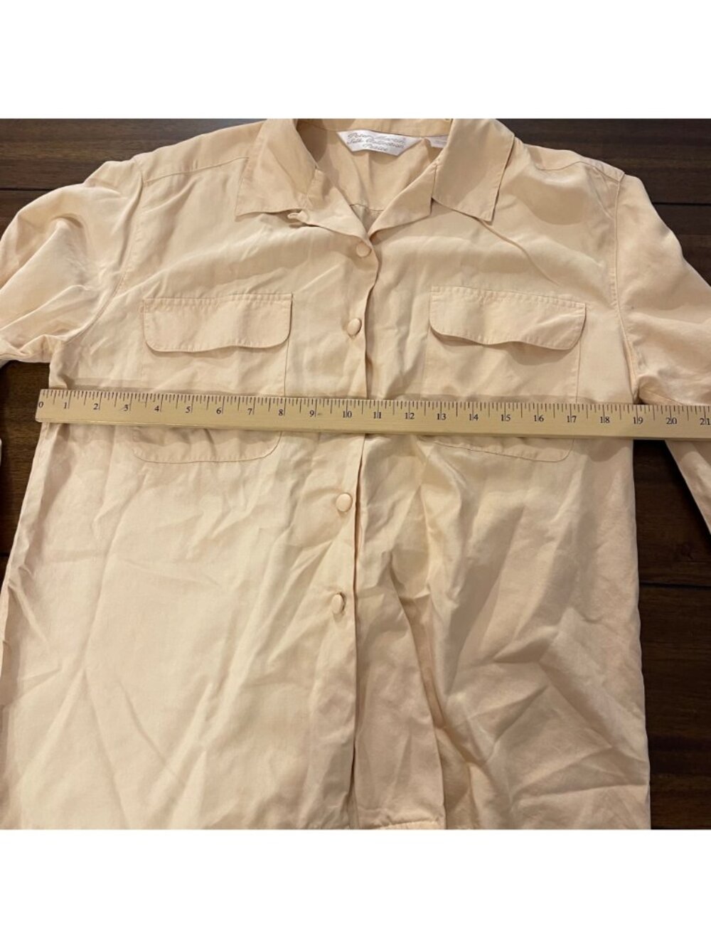 Peter Martin Silk Collection Petite Womens Beige Button-Up Shirt 100% Silk Size - Picture 4 of 10